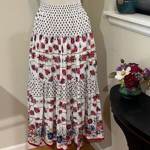 Soulieado Provencal Vintage French Cotton Print Tiered Midi Skirt